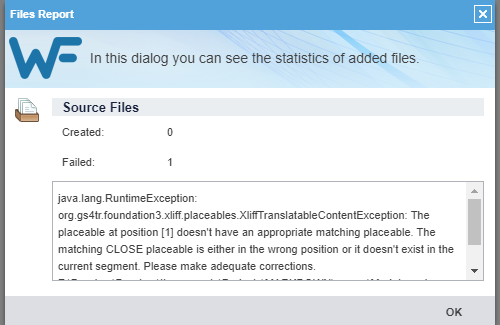 Wordfast files report error when adding the test file