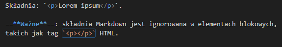 Inline code shown with HTML paragraph tag working instead of being quoted