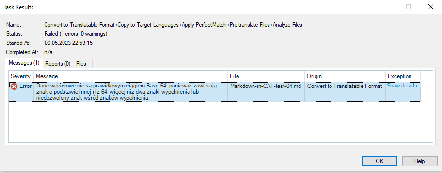 Translate code blocks error in Trados for embedded content spreadsheetML v 1