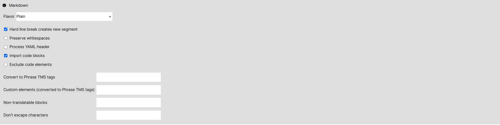 Phrase Markdown Filter Settings