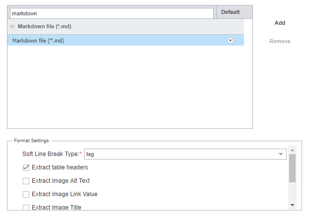 Wordfast Markdown Filter Settings